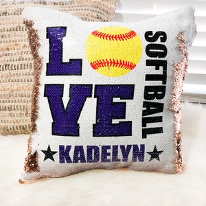 Softball Flip Sequin Pillow Cover, Custom Mermaid Sequin Pillow Cover , Hidden Message Pillow cover, Birthday Pillow Cover