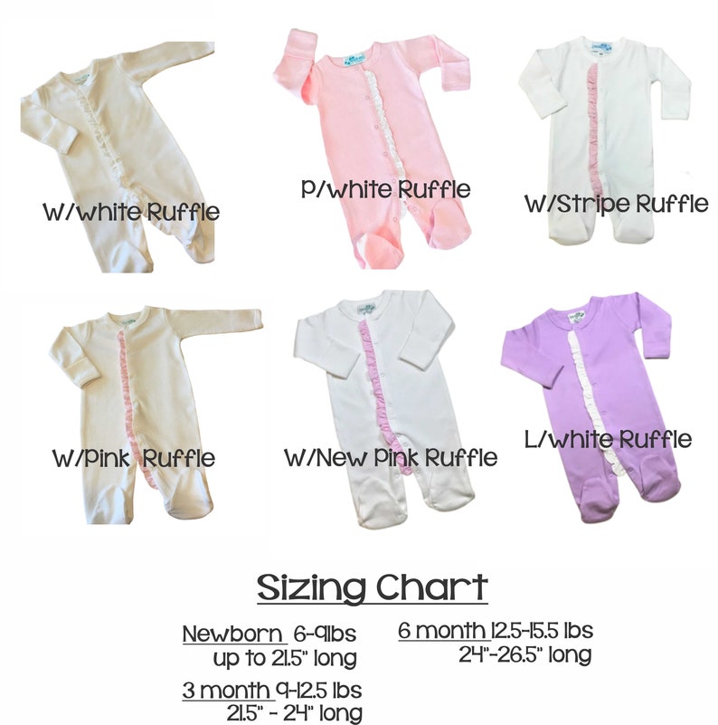 Baby Girl Coming Home Outfit, Monogrammed Footie, Ruffle Pajamas image 6