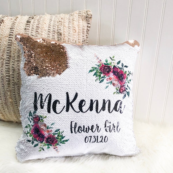 Flower Girl Proposal - Personalized Flower Girl Gift - Custom Sequin Flower Girl Pillow Cover