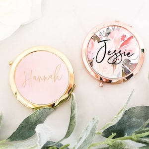 Espejo compacto personalizado – Regalo floral de dama de honor en oro rosa