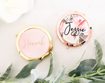 Personalized Compact Mirror - Bridesmaid Gift - Rose Gold Mirror - Bridesmaid Proposal Gift - Custom Bridal Party - Watercolor Floral