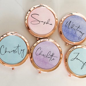 Personalized Bridesmaid Gift- Compact Mirror - Rose Gold Mirror - Bridesmaid Proposal Gift - Custom Bridal Party - Watercolor Floral