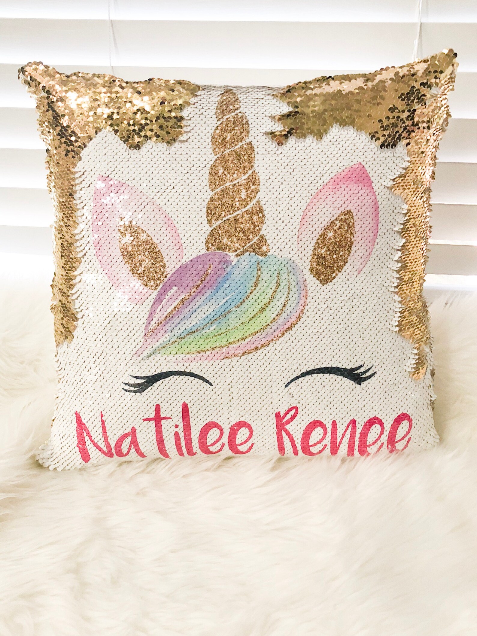 Unicorn Sequin Pillow Personalized Unicorn Reversible Sequin Etsy