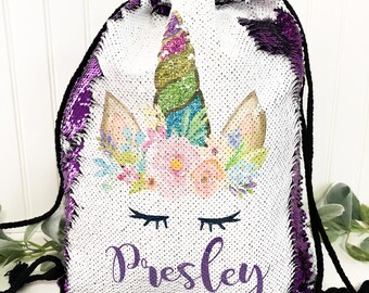 personalized sequin unicorn backpack