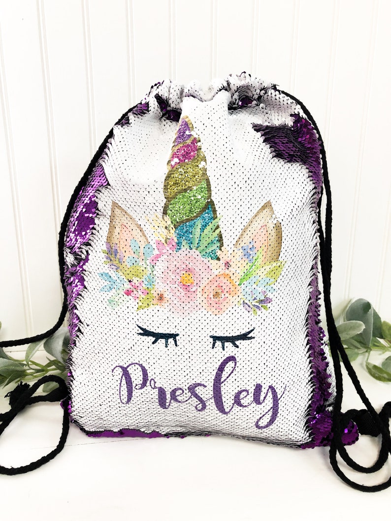 Sequin Backpack Personalized Unicorn Back Pack Mermaid Etsy