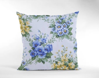 16" Yellow & Blue Vintage Floral Cushion Cover Shabby Chic,Country Cottage