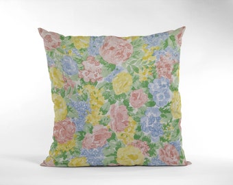 16" Green Yellow Bright Pastel Vintage Floral Cushion Cover Shabby Chic, Country Cottage