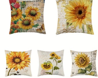 Sunflower Pillowcase Fall Thanksgiving Throw Pillow Case, Sunflower Cushion Cover for Home Décor