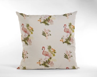 16" Cream Vintage Floral Flamingo Cushion Cover Shabby Chic, Country Cottage