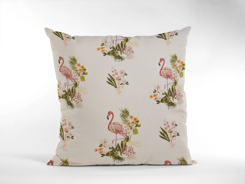 16 Cream Vintage Floral Flamingo Cushion Cover Shabby Chic, Country Cottage image 1