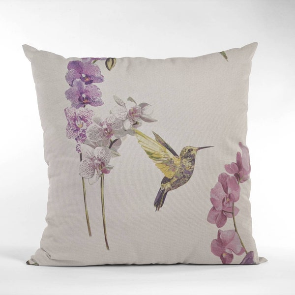 12" Hummingbird Cream Floral Cushion Cover Shabby Chic, Country Cottage