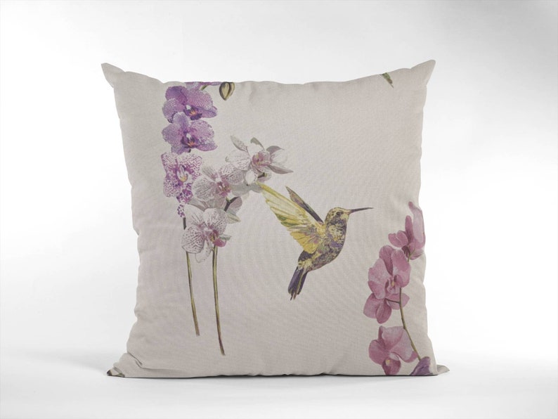 12 Hummingbird Cream Floral Cushion Cover Shabby Chic, Country Cottage image 1