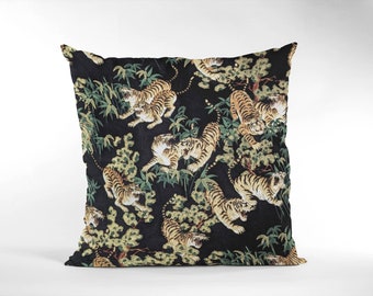 16" Black Tropical Tiger Floral Cushion Cover Shabby Chic, Country Cottage