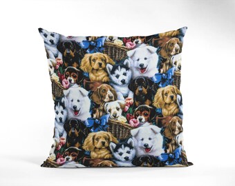 16" Puppy Dogs Themed Vintage Farmhouse Cushion Cover Shabby Chic,Country Cottage