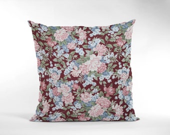 Wine Floral Cushion Cover, Pink Vintage Floral Cushion Cover, Floral Shabby Chic Cushion Cover, Floral Vintage Pillow Cover