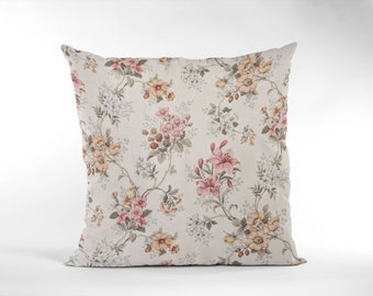 16" Cream Vintage Floral Cushion Cover Shabby Chic, Country Cottage