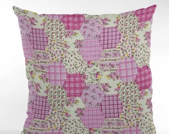 16" Pink Patchwork Vintage Floral Cushion Cover Shabby Chic, Country Cottage