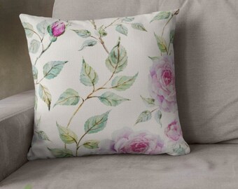Vintage Shabby Chic Pink Rose Floral Pillow Cover Cushion Cover, Floral Print Throw Pillow Case