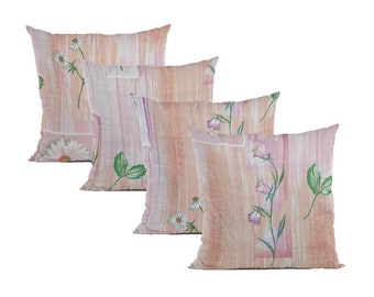 Housse de coussin florale orange et rose de 16 po, style shabby chic, maison de campagne