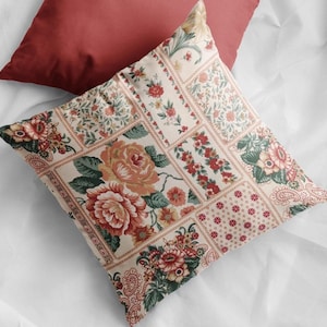 Funda de cojín floral vintage, funda de almohada estilo cottagecore, cojín de patchwork floral de granja, funda de almohada rústica, decoración shabby chic para el hogar