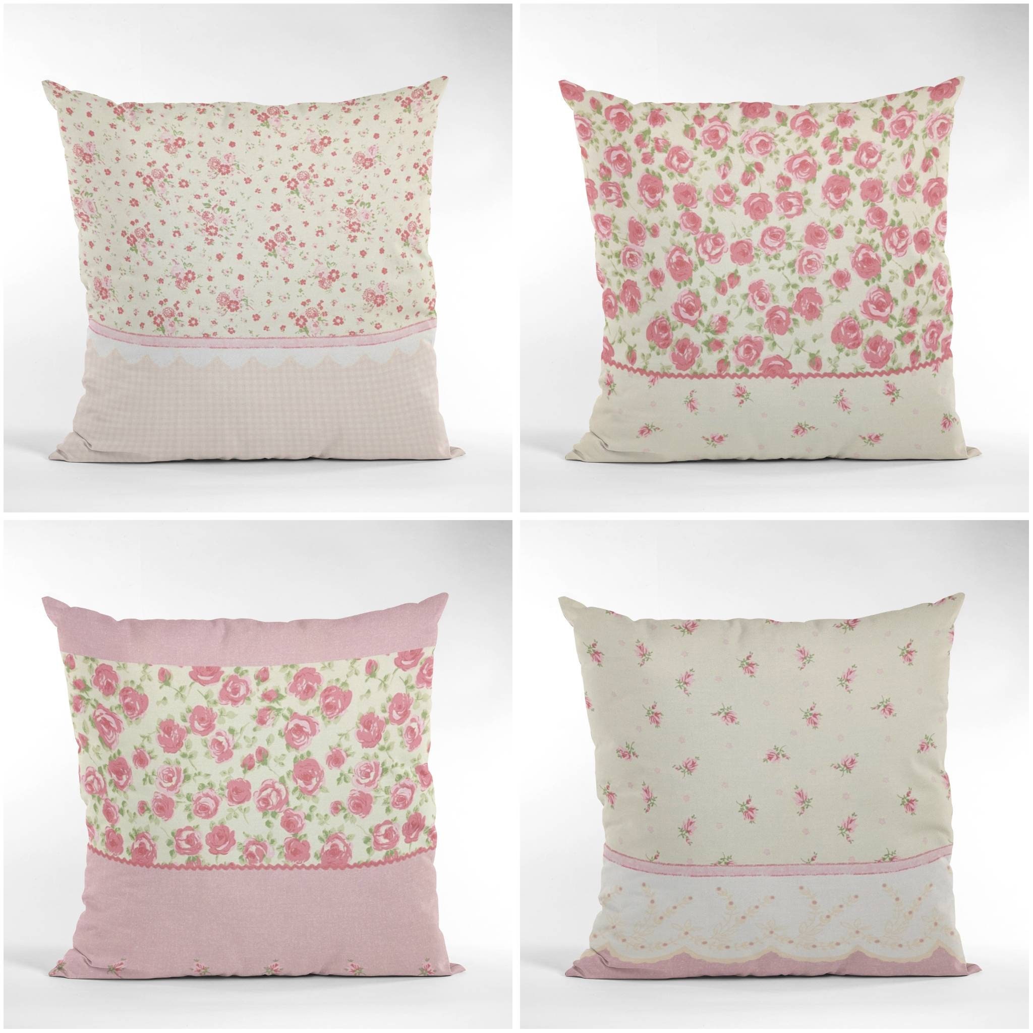 16" Pink Patchwork Vintage Floral Cushion Cover Shabby Chic,Country Cottage 
