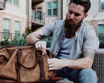 Handmade Military Style Oversized Weekend Travel Duffel Bag, Carry On Bag, Luggage Bag, Christmas Gift for Him, Canvas Travel Bag