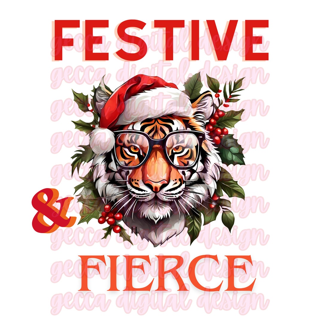 Festive and Fierce PNG, Tiger Head Png, Tiger Christmas, Christmas
