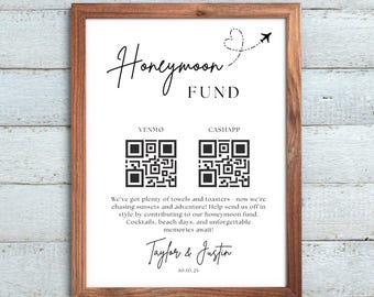 Honeymoon Fund QR Code Sign, Wedding Honeymoon Fund Sign, Venmo QR Code Modern Wedding Sign, Modern Wedding sign, Editable Template download