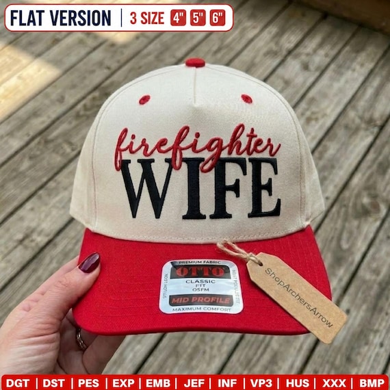 Firefighter Wife Hat Embroidery Design, Firewife Distressed Baseball Cap Digital File, Fireman Wife Summer Cap Embroidery File PES DST