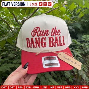 Projekt haftu na czapce trucker Run The Dang Ball, plik cyfrowy na czapkę zimową, plik na czapkę retro baseball snapback trucker, PES DST