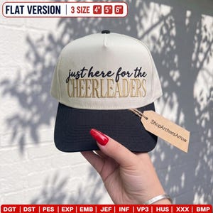 Just Here For The Cheerleaders Hat Embroidery Design, Cheerleading Parent Summer Cap Digital File, Cheer Mom Baseball Cap File, DST PES