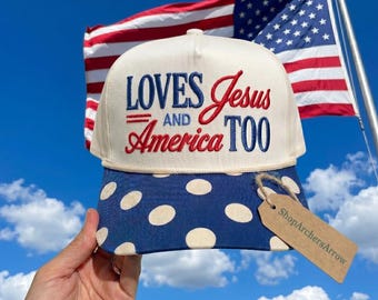 Love Jesus & America Too Hut-Stickerei, 4.Juli Hut Digitale Datei, Vaterländisches Unabhängigkeitstag-Hutmuster, Maschinendatei PES DST