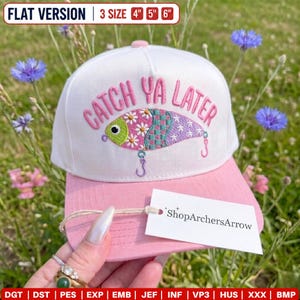 Catch Ya Preppy Later Hat Size Embroidery Design, Summer Fishing Lure Trucker Cap Digital File, Coastal Beach Hat File, Machine PES DST