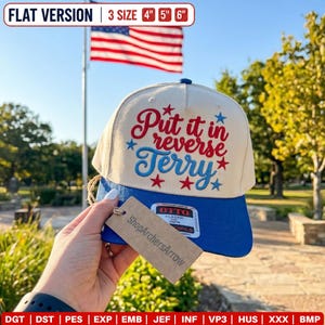 Put It In Reverse Patriotic Terry Trucker Hat Embroidery Design, Funny 4th of July Cap Digital File, USA Fireworks Baseball Cap PES DST