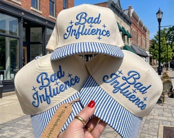 Bad Influence Hat Size Embroidery Design, Funny Sarcastic Trucker Hat Digital File, Retro Bachelorette Party Cap,Embroidery Machine File PES
