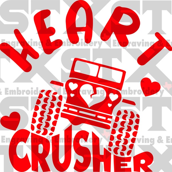 4x4 Heart Crusher Svg, Valentine Svg, Valentines Day Svg, Boy Valentine Svg, Truck Svg, Valentine Shirt Svg, Kid’s Valentine Svg, Png