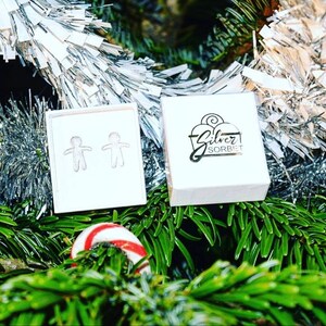 Gingerbread man earrings,  Sterling Silver Gingerbread men, Christmas earrings