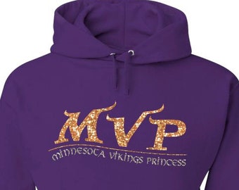 Purple Hood Sweatshirt with Gold and silver glitter MVP design / Minnesota Vikings Princess / Minnesota sweatshirt