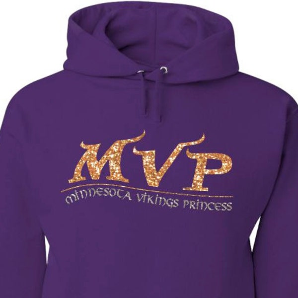 Purple Hood Sweatshirt with Gold and silver glitter MVP design / Minnesota Vikings Princess / Minnesota sweatshirt