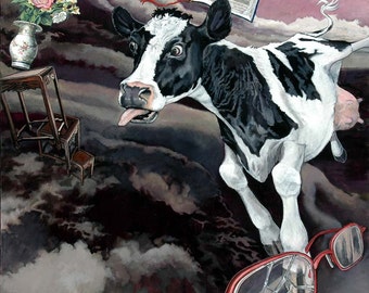 Stupid Cow, She's Lost It - Ltd Ed. Giclée Art Print on Canvas by Jane Nicol