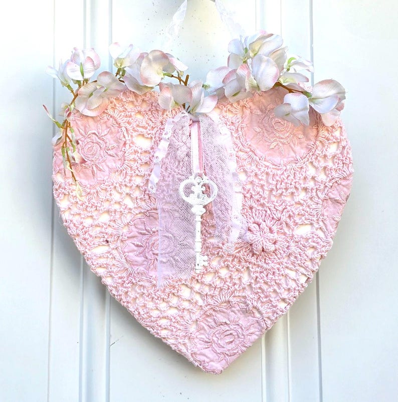Shabby Chic Pink Heart Floral Fabric White Key Lace Floral - Etsy