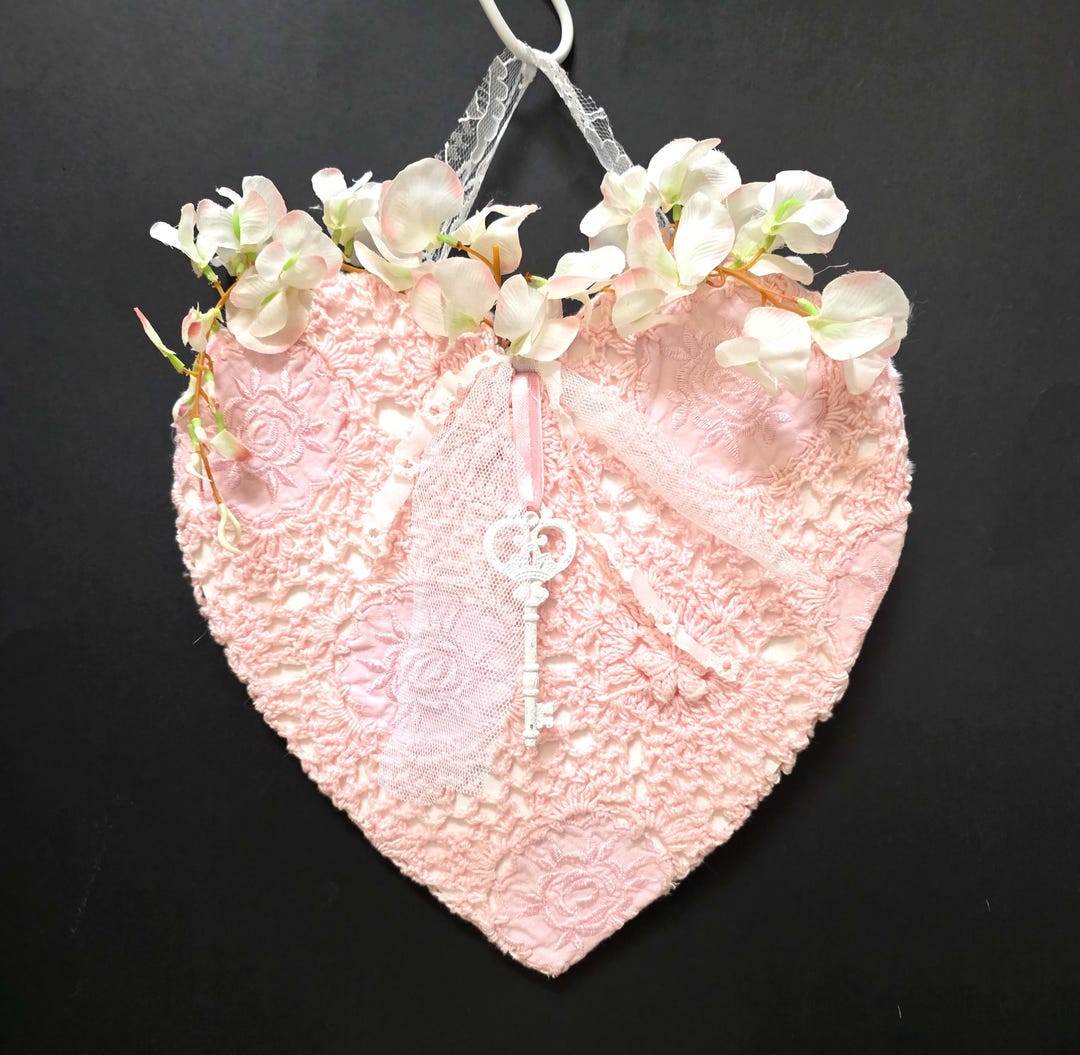 Shabby Chic Pink Heart Floral Fabric White Key Lace Floral - Etsy