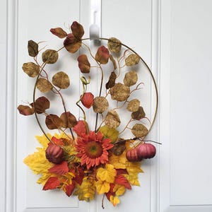 Fall hoop wreath Autumn pumpkins sunflower Autumn hoop wreath Fall decor pumpkin fall door wreath Autumn wall hoop wreath art home