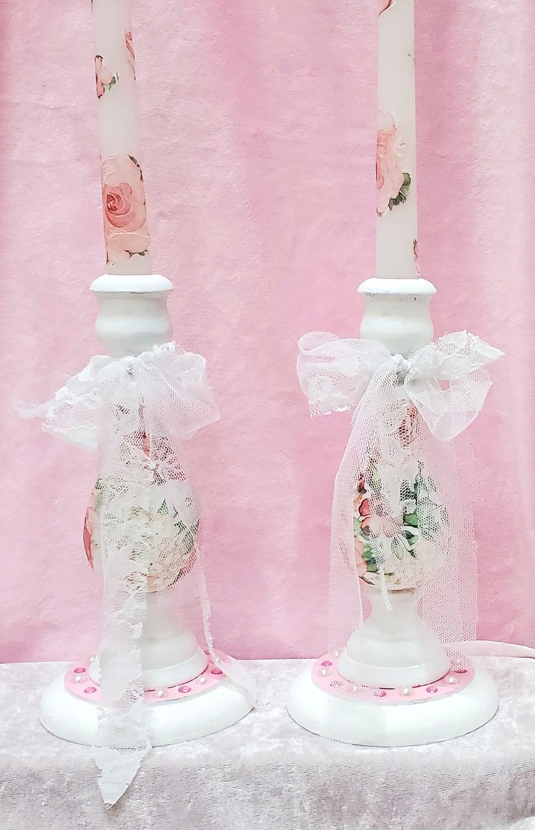 Shabby Chic Candle Sticks Candle Holders Candles Decopauge Rose Taper ...