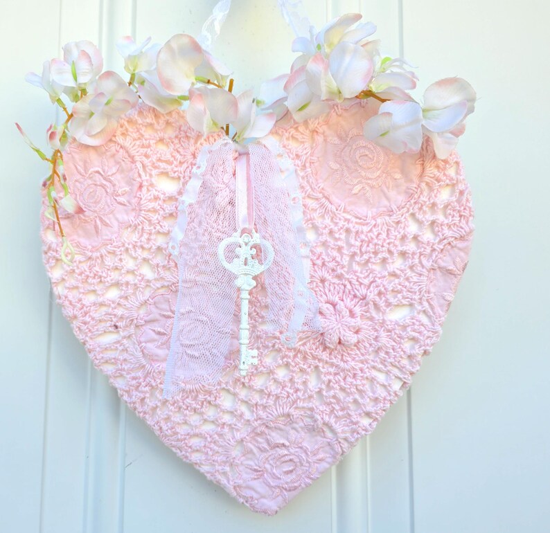 Shabby Chic Pink Heart Floral Fabric White Key Lace Floral - Etsy