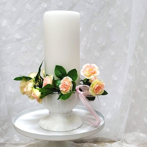 Shabby chic candle ring spring pink candle wreath cottage pink roses candle wreath Mother&#39;s day gifts Birthday gifts Shabby chic candle