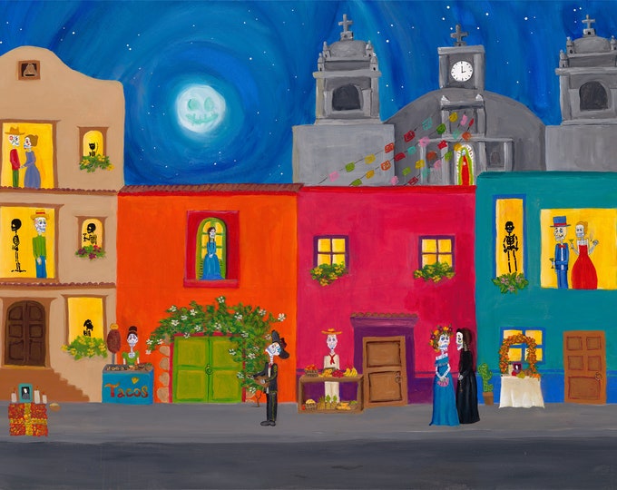 Boogie Nights - Day of the Dead High-Quality Poster, Dia de los Muertos Wall Art, Mexican Art, Acrylic Painting,