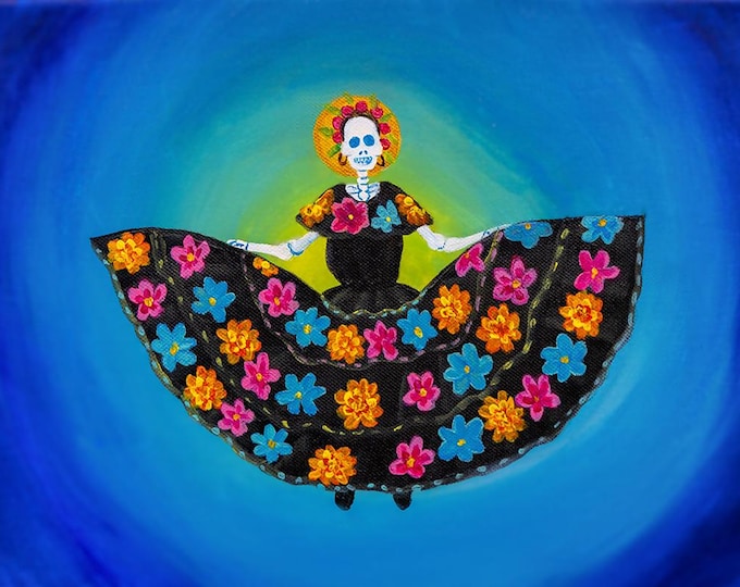The Dancer - Day of the Dead, High-Quality Poster, Dia de los Muertos Wall Art, Mexican, Acrylic Painting, Sugar Skull, Calavera, Calacas