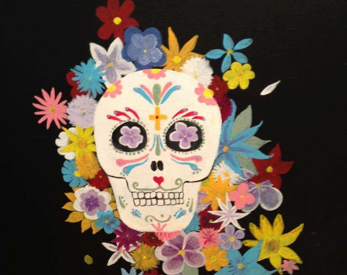 Xochiyaoyotl - Day of the Dead High-Quality Poster, Dia de los Muertos Wall Art, Mexican Art, Acrylic Painting,