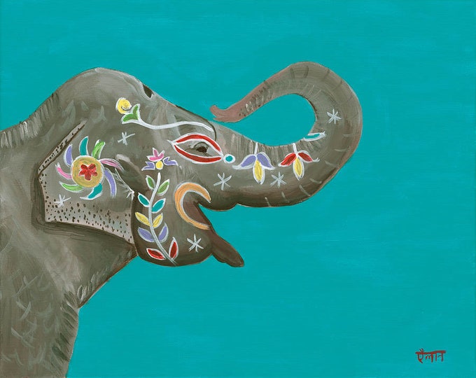 Painted Pachyderm - High-Quality Poster of Elephant during Holi, Wall Art, Acrylic Painting,